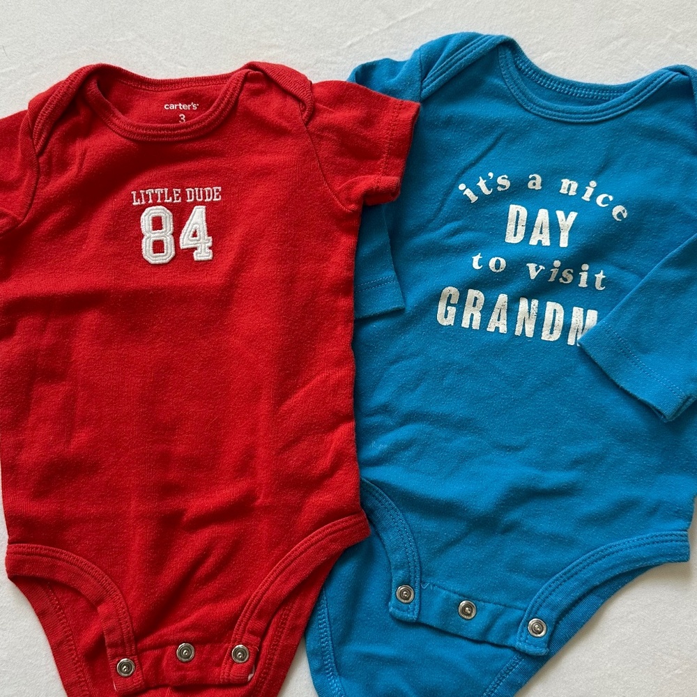 Carters TWO Bodysuits Size 3m Boys Grandma Onesies